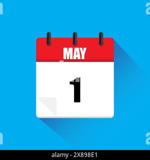 Calendar page May. Date one. Vector illustration. Blue background. Stock Vector