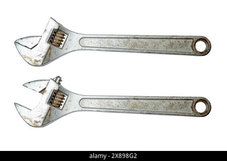 Closeup view of adjustable wrench mechanic tools isolated over a white background Stock Photo