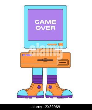 Old PC personal computer retro style character with foot legs Stock Vector