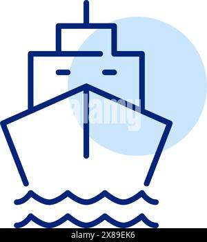 Ship and waves. Ferry public transportation sailboat service. Pixel perfect, editable stroke icon Stock Vector