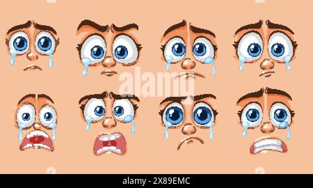 Nine cartoon faces showing different emotions Stock Vector Image & Art ...