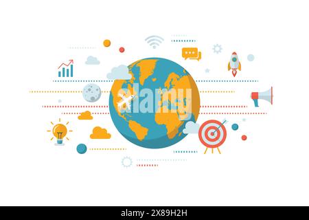 Global vector design of digital business on white background. Vector illustration Stock Vector