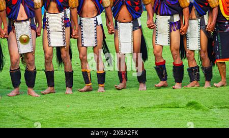 INDIA, NAGALAND, KISAMA HERITAGE VILLAGE, December 2023, People, at Traditional Attire of Tribal men, Hornbill Festival. Stock Photo