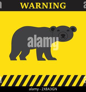 Warning symbol on yellow background with the silhouette of a bear Stock Vector