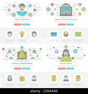 Flat line Business Concepts Set Vector illustrations. Modern thin linear stroke vector icons. For Website Graphics, Infographics Design, Promotional M Stock Vector