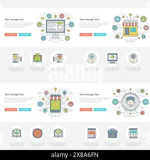 Flat line Business Concepts Set Vector illustrations. Modern thin linear stroke vector icons. For Website Graphics, Infographics Design, Promotional M Stock Vector