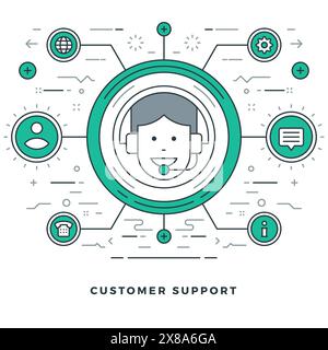 Flat line Personal Manager and Customer Support. Vector illustration. Modern thin linear stroke vector icons. For Website Graphics, Infographics Desig Stock Vector