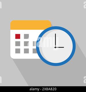 Calendar and clock icon vector. Time management and scheduling concept illustration. Deadline and appointment graphic. Stock Vector