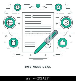 Flat line Vector illustration. Modern thin linear stroke icons. Website Header Graphics, Banner, Infographics Design, Promotional Materials. Business Stock Vector