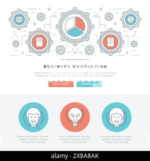 Flat line Business Concept Web Site Header Vector illustration. Modern thin linear stroke vector icons. For website graphics, Mobile Apps, Web Page La Stock Vector