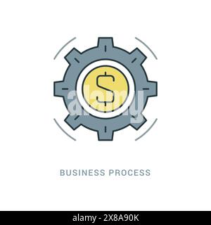 Line Icon Flat thin linear stroke vector illustration. For website graphics, Mobile Apps, Infographics. Business process, gear and money symbol. Stock Vector