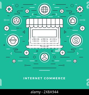 Flat line Vector illustration modern thin linear stroke icons. Website Header Graphics or Banner. Internet commerce, Shop icon. Stock Vector