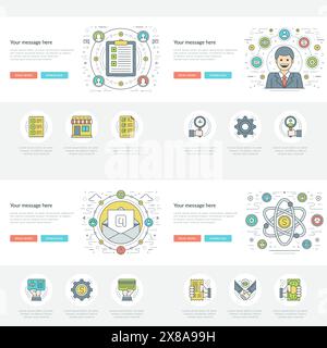 Flat line Business Concepts Set Vector illustrations. Modern thin linear stroke vector icons. For Website Graphics, Infographics Design, Promotional M Stock Vector