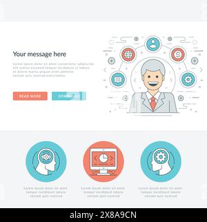 Flat line Business Management Concept Vector illustration. Modern thin linear stroke vector icons. For website graphics, Mobile Apps, Web Page Layout Stock Vector