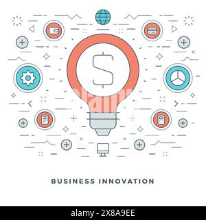 Flat line Business Innovations Concept Vector illustration. Modern thin linear stroke vector icons. Website Header Graphics, Banner, Infographics Desi Stock Vector