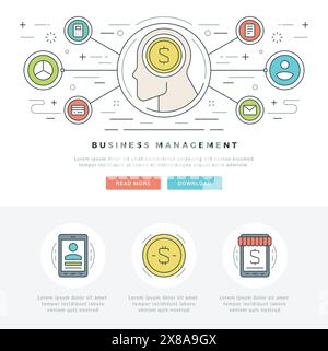 Flat line Business Concept Web Site Header Vector illustration. Modern thin linear stroke vector icons. For website graphics, Mobile Apps, Web Page La Stock Vector