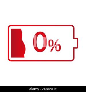 Zero percent battery icon. Low power Vector symbol. Empty battery charge sign. Energy saving mode indicator. Stock Vector