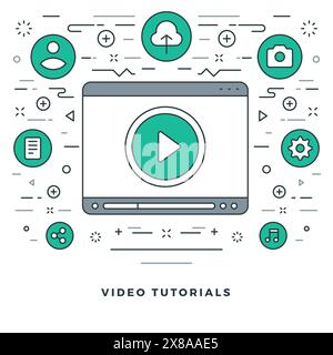 Flat line Vector illustration. Modern thin linear stroke icons. Website Header Graphics, Banner, Infographics Design, Promotional Materials. Video tut Stock Vector