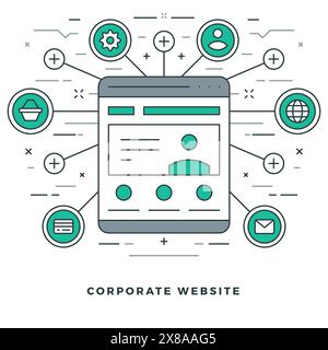 Flat line Vector illustration. Modern thin linear stroke icons. Website Header Graphics, Banner, Infographics Design, Promotional Materials. Corporate Stock Vector