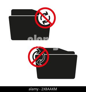 No photo synchronization icon. Forbidden sync folder with circular arrow and red slash. Disallowed image backup. Stock Vector