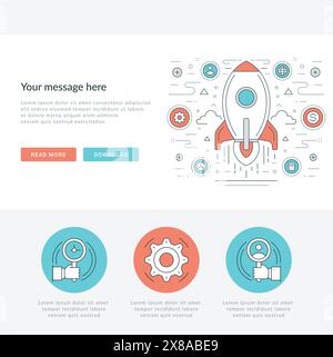 Flat line Business Concept Web Site Header Vector illustration. Modern thin linear stroke vector icons. For website graphics, Mobile Apps, Web Page La Stock Vector