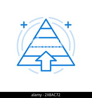 Maslow pyramid growth up vector line icon.. Hierarchy psychological human needs self actualization and achievement. Belonging triangle sections an arr Stock Vector