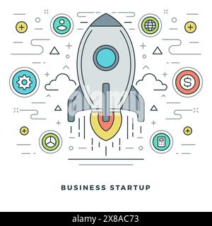Flat line Business Concept Vector illustration. Modern thin linear stroke vector icons. Website Graphics, Banner, Infographics Design, Promotional Mat Stock Vector