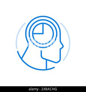 Human biological clock vector line icon. Time to sleep and wake up with normalization of circadian rhythms. Character head with dial. Comfortable awak Stock Vector