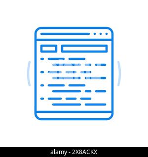 Programming process vector line icon. Website development process and data coding. Program screen with prescribed codes. Development of information su Stock Vector