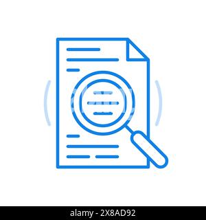 Text research vector line icon. Analysis of information and careful examination of document errors. Sheet of paper with magnifying glass studying text Stock Vector