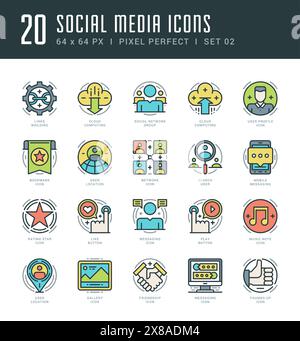 Line icons set. Trendy Modern Flat thin linear stroke vector Social Media and Social Network Objects concept. For website graphics, Mobile Apps, Infog Stock Vector