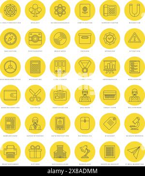 Flat line simple icons set. Thin linear stroke vector icons essentials objects concept. For website graphics, Mobile Apps, Infographics design, Brochu Stock Vector