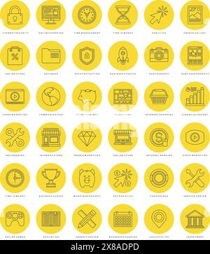 Flat line simple icons set. Thin linear stroke vector icons Essentials objects symbols. For website graphics, Mobile Apps, Infographics design, Brochu Stock Vector