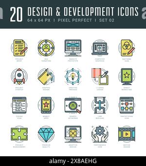 Coding process linear icons set. Algorithm, Debugging, Syntax ...