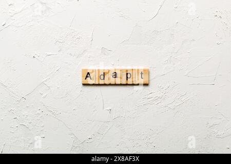 ADAPT word written on wood block. ADAPT text on cement table for your desing, concept. Stock Photo