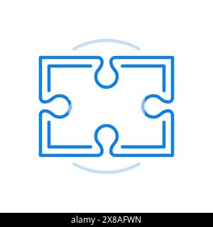 Detail of puzzle vector line icon. Puzzle element for creative assembly solutions. Rectangular fragment with four connections. Group collaboration edu Stock Vector