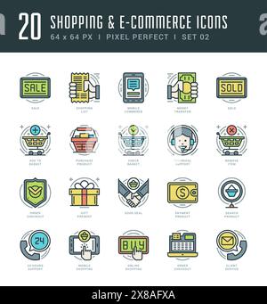 Flat line icons set. Trendy Modern thin linear stroke vector Shopping and E-Commerce concept. For website graphics, Mobile Apps, Infographics design, Stock Vector