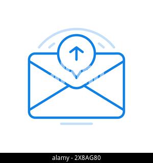 Sending letter by email vector line icon. Closed envelope with arrow in circle. Information letter with important corporate data sent to personal onli Stock Vector