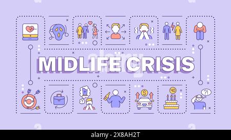 Midlife crisis light purple word concept Stock Vector