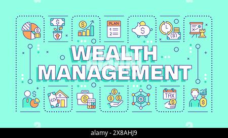 Wealth management turquoise word concept Stock Vector