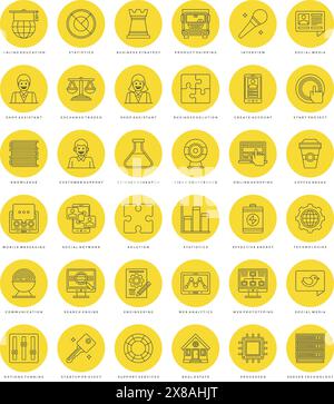 Flat line simple icons set. Thin linear stroke vector icons essentials objects concept. For website graphics, Mobile Apps, Infographics design, Brochu Stock Vector