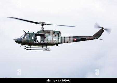 Zeltweg / Austria - September 6, 2019: Austrian Air Force Agusta Bell AB-212 5D-HR flying at Zeltweg Air Base Stock Photo