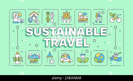 Sustainable travel green word concept Stock Vector