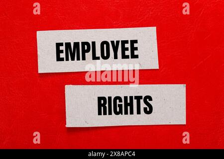 Employee rights words written on paper pieces with red background. Conceptual employee rights symbol. Copy space. Stock Photo