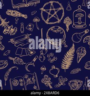 Supernatural magical collection of magical elements. Symbols of witchcraft. Ethnic esoteric collection with hands, moon, crystals, plants, palmistry a Stock Vector