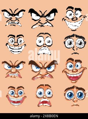 A collection of diverse cartoon facial expressions Stock Vector Image ...