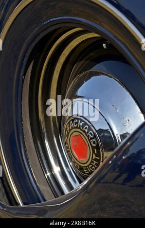 vintage american packard super eight car spare wheel cover Stock Photo