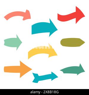 Set of nine multicolored various arrows. Vector illustration Stock Vector