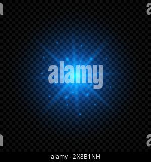 Light effect of lens flares. Blue glowing lights starburst effects with sparkles on a transparent background. Vector illustration Stock Vector