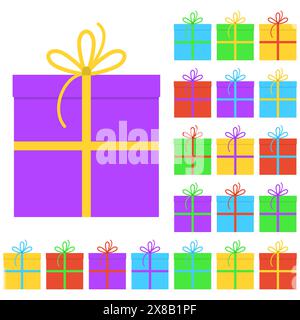 Collection of twenty multi colored gift boxes. Vector illustration Stock Vector